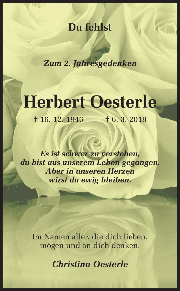 Traueranzeige für Herbert Oesterle vom 06.03.2020 aus Ruhr Nachrichten