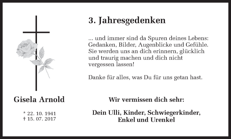  Traueranzeige für Gisela Arnold vom 15.07.2020 aus Ruhr Nachrichten