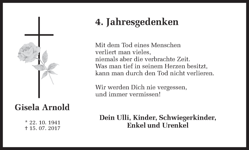  Traueranzeige für Gisela Arnold vom 15.07.2021 aus Ruhr Nachrichten