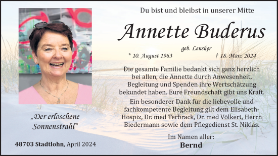 Traueranzeige von Annette Buderus von Münsterland Zeitung