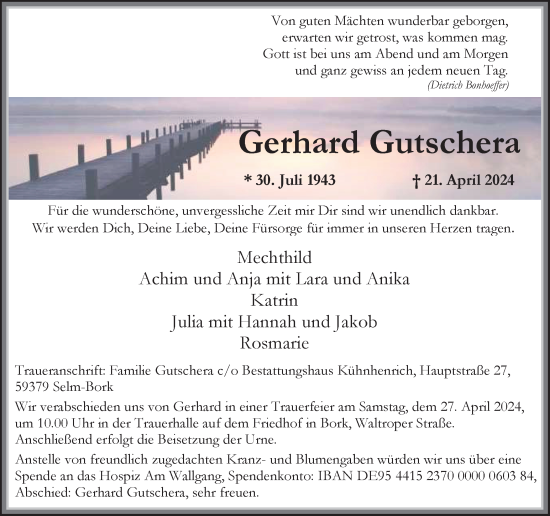 Traueranzeige von Gerhard Gutschera von Ruhr Nachrichten