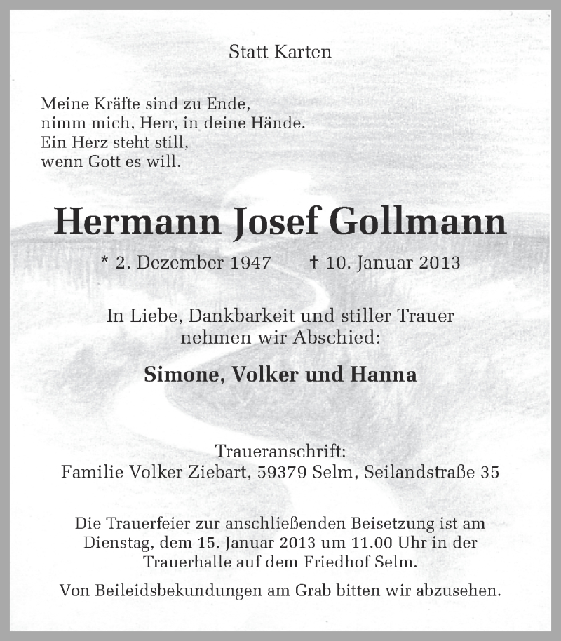  Traueranzeige für Hermann Josef Gollmann vom 12.01.2013 aus Ruhr Nachrichten