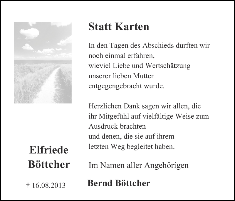  Traueranzeige für Elfriede Böttcher vom 05.10.2013 aus Ruhr Nachrichten