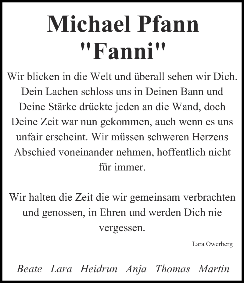  Traueranzeige für Michael Pfann vom 14.02.2013 aus Ruhr Nachrichten