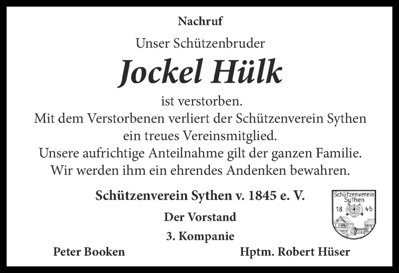  Traueranzeige für Jockel Hülk vom 22.02.2013 aus Ruhr Nachrichten und Halterner Zeitung