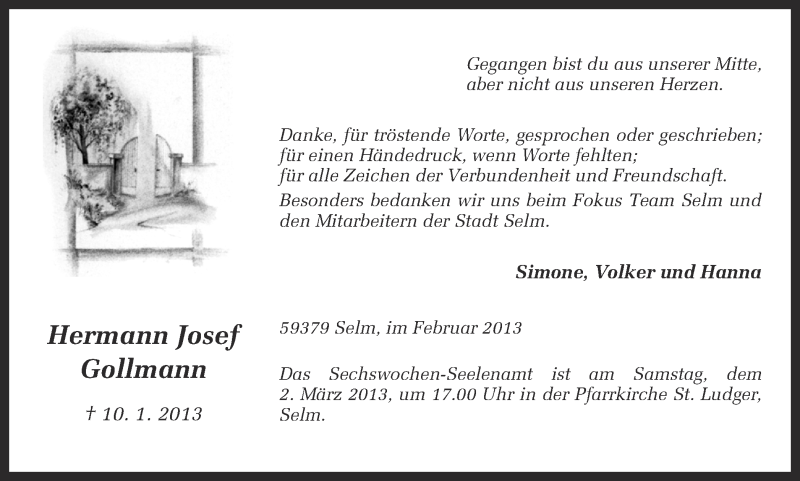  Traueranzeige für Hermann Josef Gollmann vom 23.02.2013 aus Ruhr Nachrichten