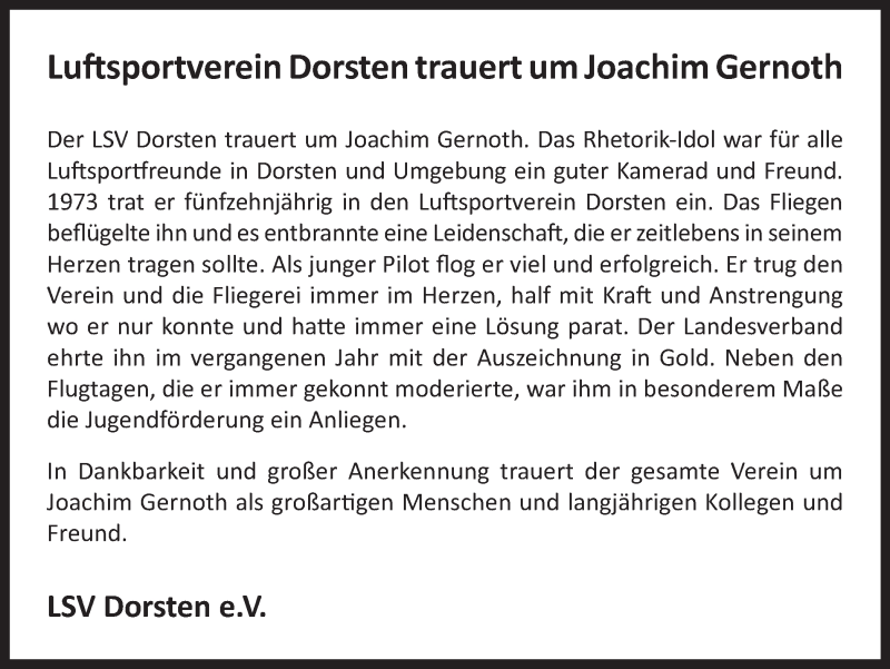  Traueranzeige für Joachim Gernoth vom 15.11.2014 aus Ruhr Nachrichten und Dorstener Zeitung