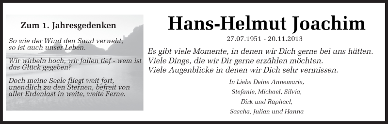  Traueranzeige für Hans-Helmut Joachim vom 20.11.2014 aus Ruhr Nachrichten