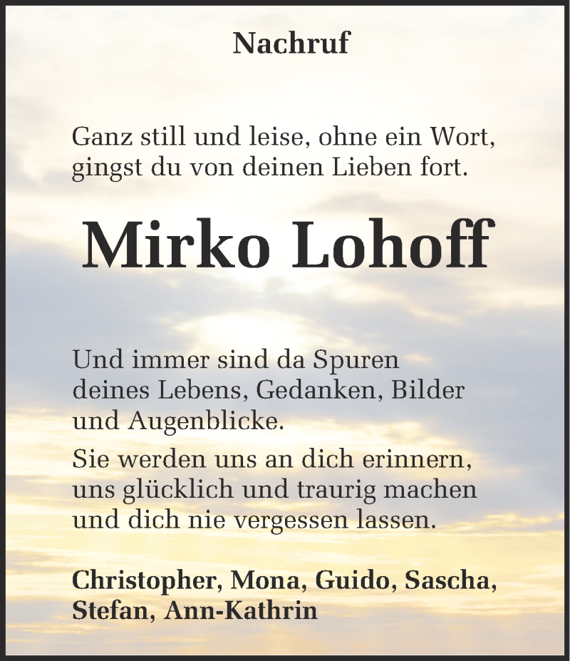  Traueranzeige für Mirko Lohoff vom 10.12.2014 aus 
