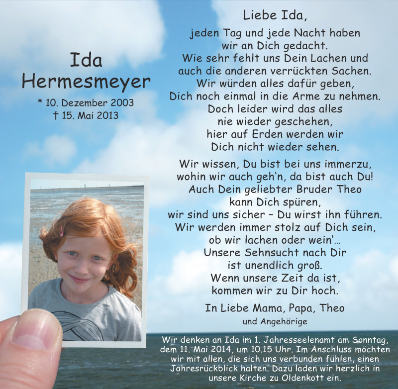  Traueranzeige für Ida Hermesmeyer vom 07.05.2014 aus Münstersche Zeitung und Münsterland Zeitung