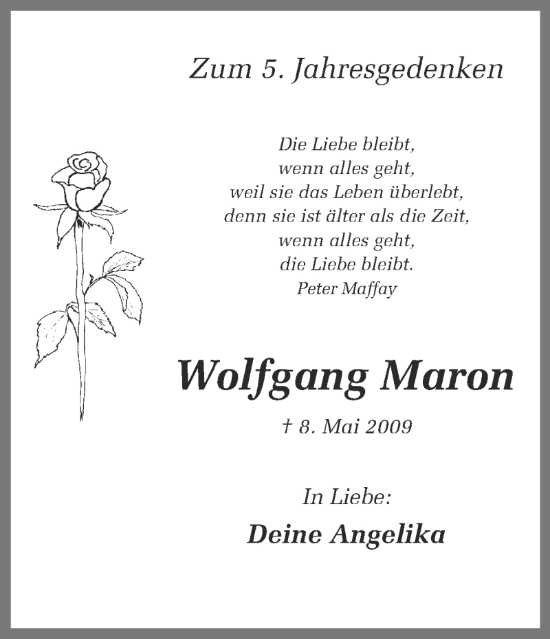  Traueranzeige für Wolfgang Maron vom 08.05.2014 aus Ruhr Nachrichten