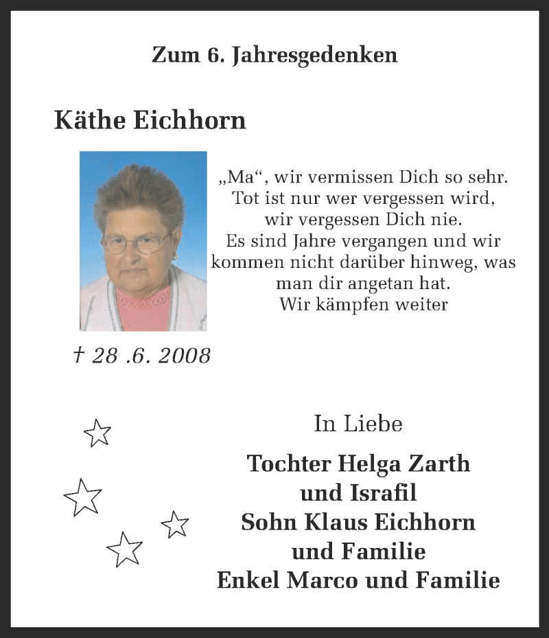  Traueranzeige für Käthe Eichhorn vom 28.06.2014 aus Ruhr Nachrichten