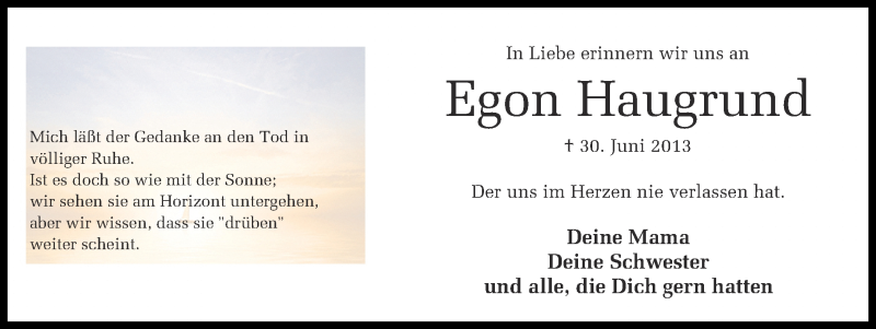  Traueranzeige für Egon Haugrund vom 30.06.2014 aus 