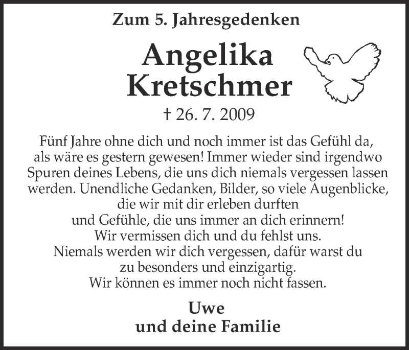  Traueranzeige für Angelika Kretschmer vom 26.07.2014 aus Ruhr Nachrichten