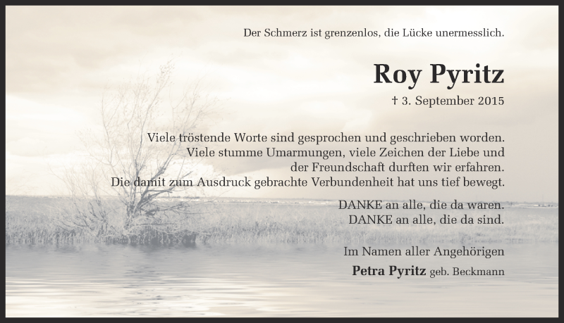  Traueranzeige für Roy Pyritz vom 24.10.2015 aus Ruhr Nachrichten