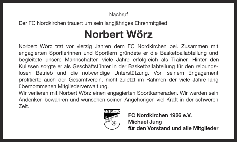  Traueranzeige für Norbert Wörz vom 05.11.2015 aus Ruhr Nachrichten