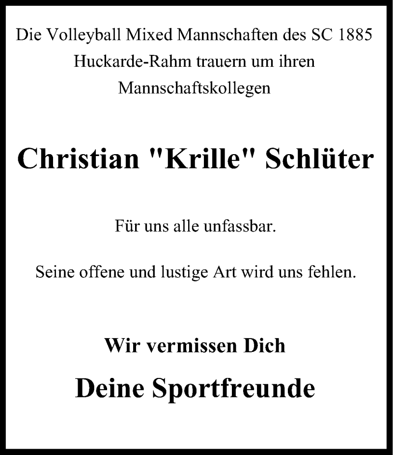  Traueranzeige für Christian Schlüter vom 06.03.2015 aus Ruhr Nachrichten
