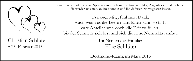  Traueranzeige für Christian Schlüter vom 28.03.2015 aus Ruhr Nachrichten