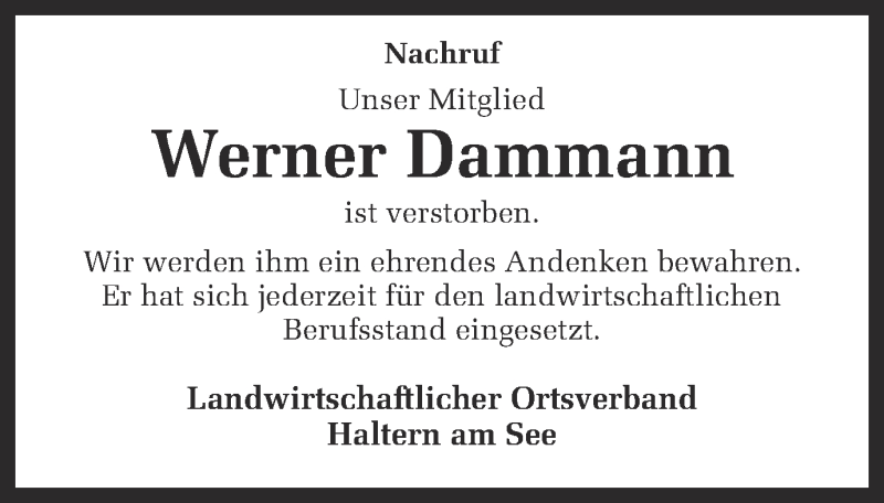  Traueranzeige für Werner Dammann vom 19.05.2015 aus Ruhr Nachrichten und Halterner Zeitung