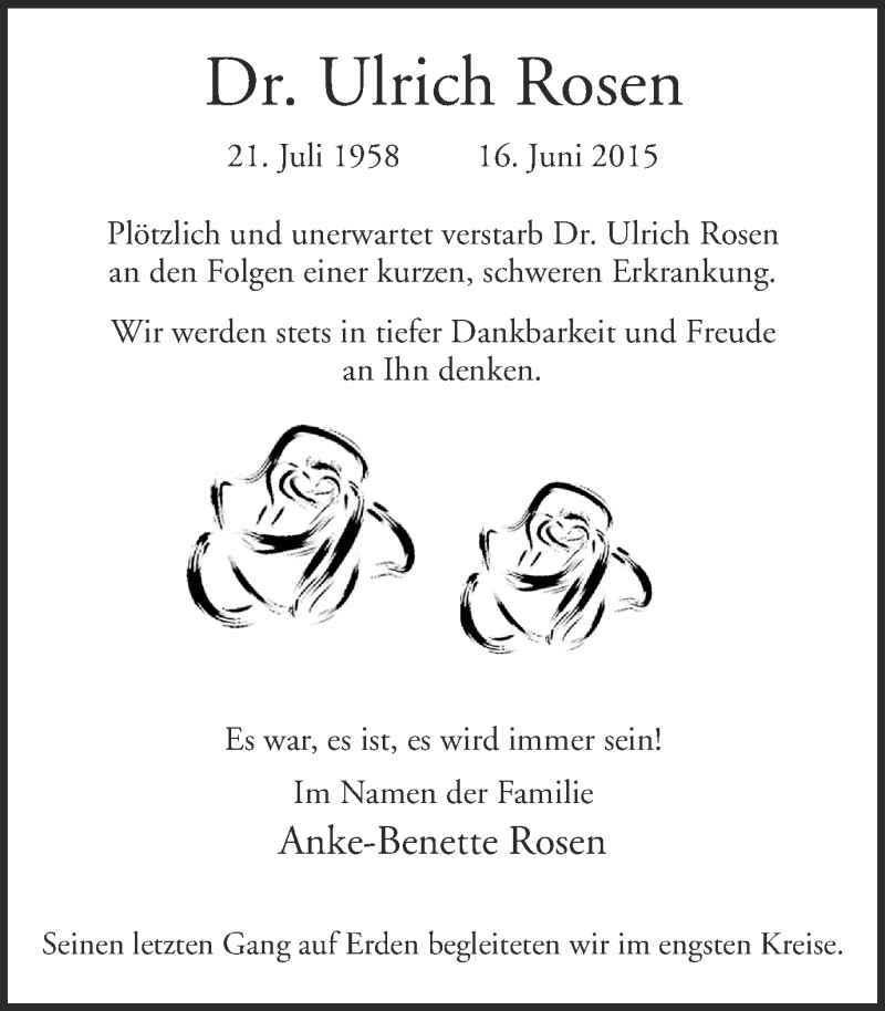  Traueranzeige für Ulrich Rosen vom 27.06.2015 aus Ruhr Nachrichten und Dorstener Zeitung