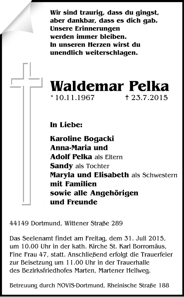  Traueranzeige für Waldemar Pelka vom 25.07.2015 aus Ruhr Nachrichten