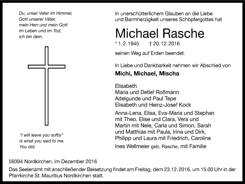 Traueranzeige für Michael Rasche vom 22.12.2016 aus Ruhr Nachrichten