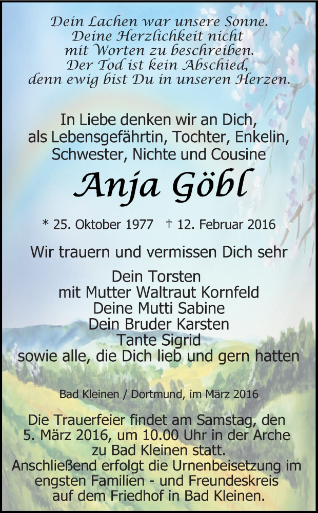  Traueranzeige für Anja Göbl vom 27.02.2016 aus Ruhr Nachrichten