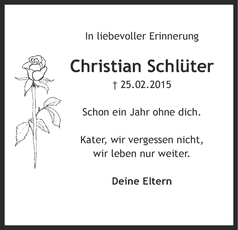  Traueranzeige für Christian Schlüter vom 25.02.2016 aus Ruhr Nachrichten