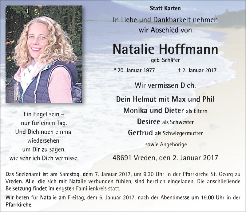  Traueranzeige für Natalie Hoffmann vom 04.01.2017 aus Münstersche Zeitung und Münsterland Zeitung