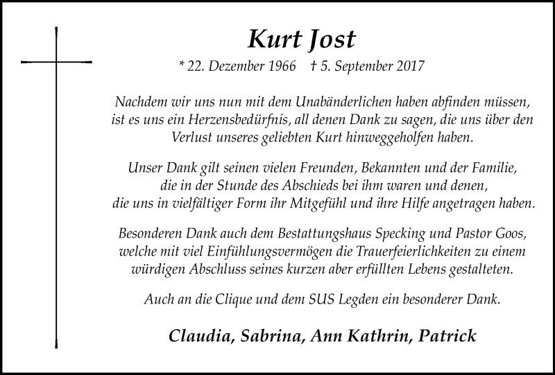  Traueranzeige für Kurt Jost vom 21.10.2017 aus Münstersche Zeitung und Münsterland Zeitung