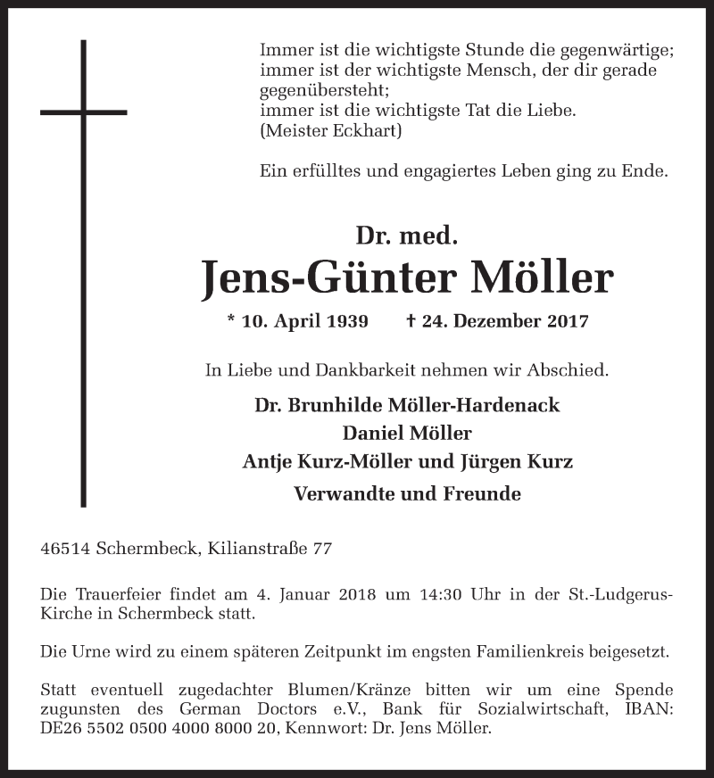  Traueranzeige für Jens-Günter Möller vom 30.12.2017 aus Ruhr Nachrichten und Dorstener Zeitung