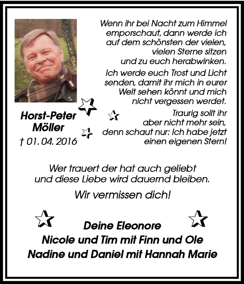  Traueranzeige für Horst-Peter Möller vom 01.04.2017 aus Ruhr Nachrichten