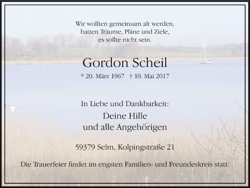  Traueranzeige für Gordon Scheil vom 13.05.2017 aus Ruhr Nachrichten