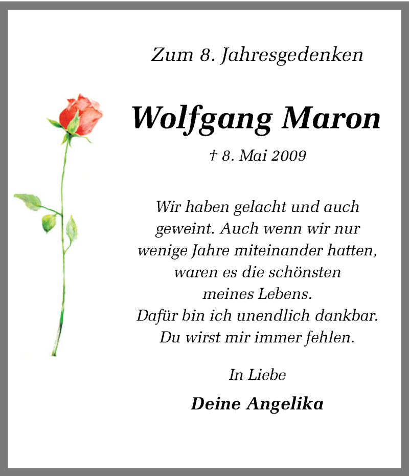  Traueranzeige für Wolfgang Maron vom 08.05.2017 aus Ruhr Nachrichten