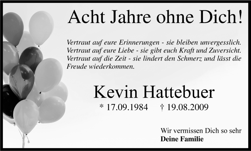  Traueranzeige für Kevin Hattebuer vom 19.08.2017 aus Ruhr Nachrichten