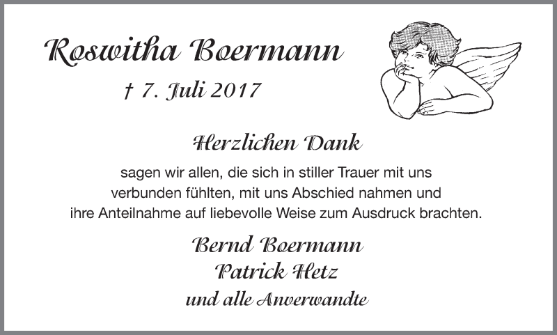  Traueranzeige für Roswitha Boermann vom 19.08.2017 aus Ruhr Nachrichten und Halterner Zeitung