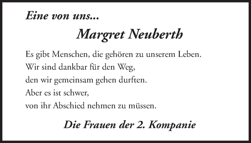  Traueranzeige für Margret Neuberth vom 27.09.2017 aus Ruhr Nachrichten und Halterner Zeitung