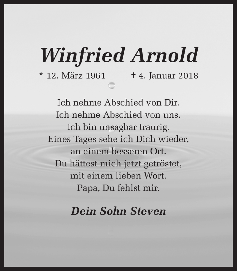  Traueranzeige für Winfried Arnold vom 06.01.2018 aus Ruhr Nachrichten
