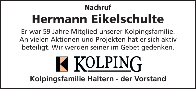  Traueranzeige für Hermann Eikelschulte vom 18.04.2018 aus Ruhr Nachrichten und Halterner Zeitung