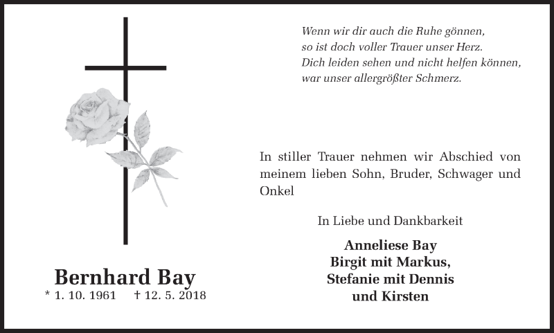  Traueranzeige für Bernhard Bay vom 19.05.2018 aus Ruhr Nachrichten