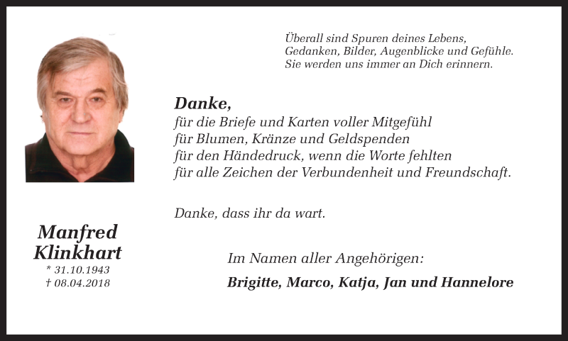  Traueranzeige für Manfred Klinkhart vom 26.05.2018 aus Ruhr Nachrichten