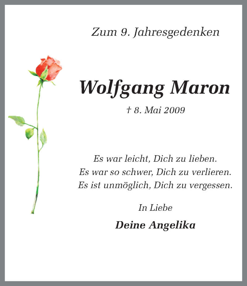  Traueranzeige für Wolfgang Maron vom 08.05.2018 aus Ruhr Nachrichten