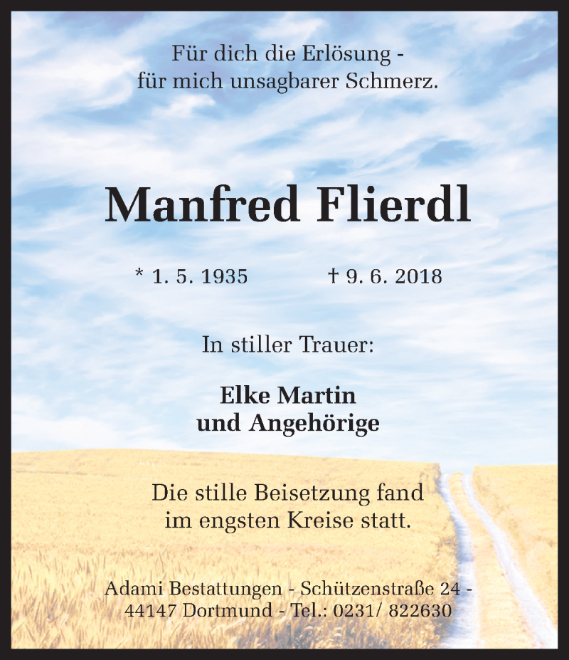  Traueranzeige für Manfred Flierdl vom 16.06.2018 aus Ruhr Nachrichten