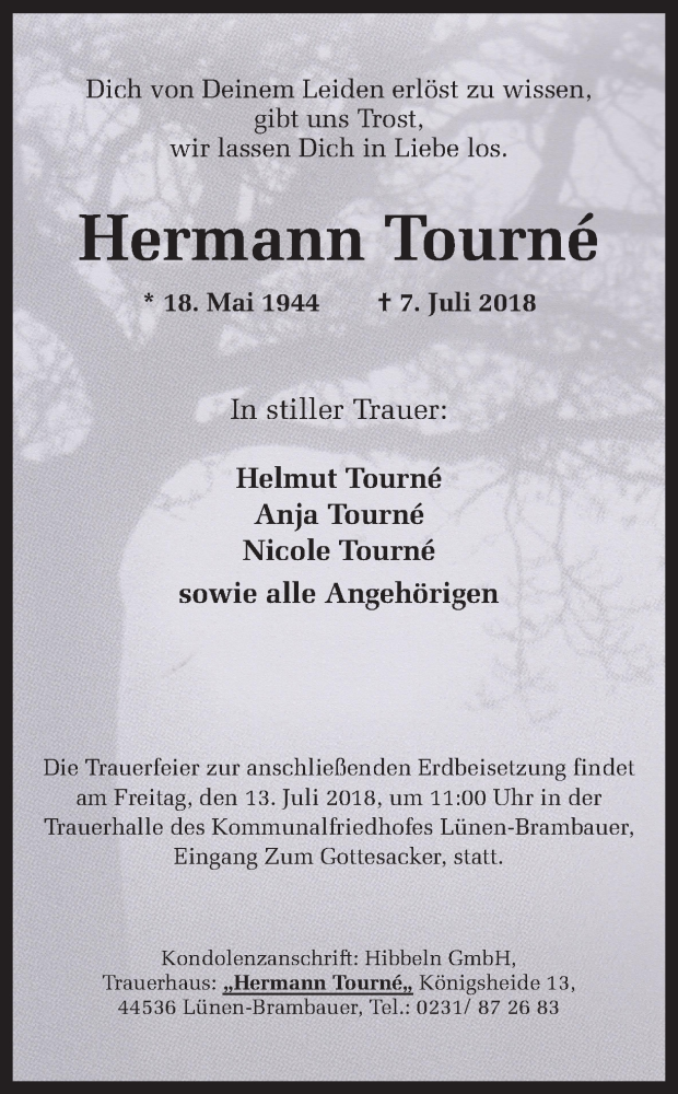  Traueranzeige für Hermann Tourné vom 11.07.2018 aus Ruhr Nachrichten