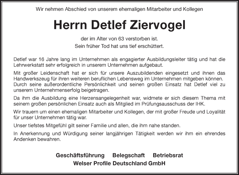  Traueranzeige für Detlef Ziervogel vom 16.08.2018 aus Ruhr Nachrichten