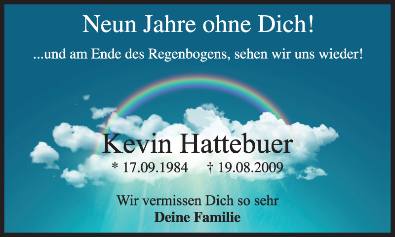  Traueranzeige für Kevin Hattebuer vom 20.08.2018 aus Ruhr Nachrichten