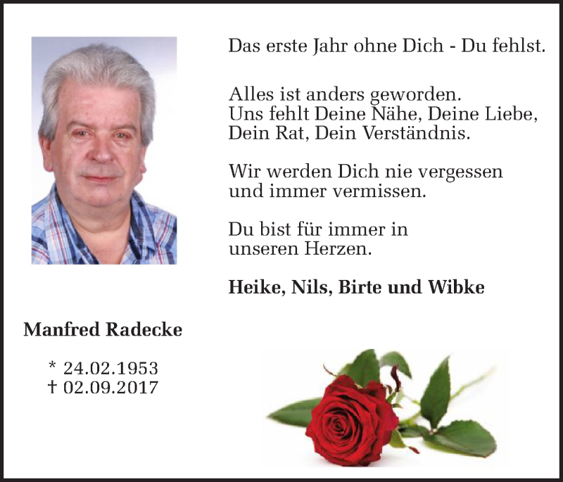  Traueranzeige für Manfred Radecke vom 03.09.2018 aus Ruhr Nachrichten