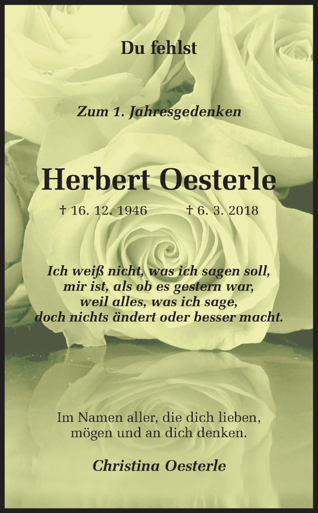  Traueranzeige für Herbert Oesterle vom 06.03.2019 aus Ruhr Nachrichten