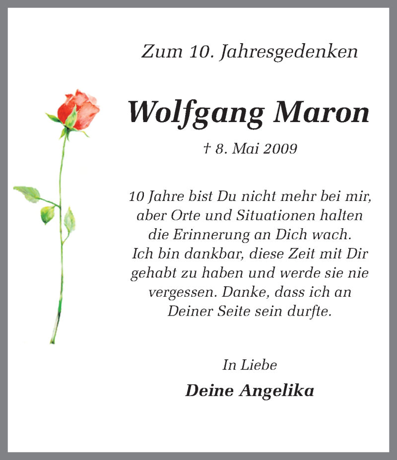  Traueranzeige für Wolfgang Maron vom 08.05.2019 aus Ruhr Nachrichten