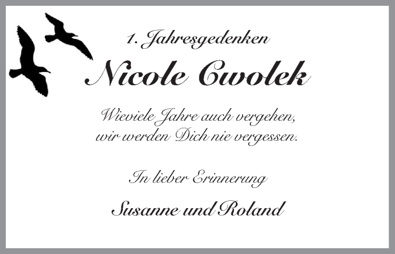  Traueranzeige für Nicole Cwolek vom 12.06.2019 aus Ruhr Nachrichten